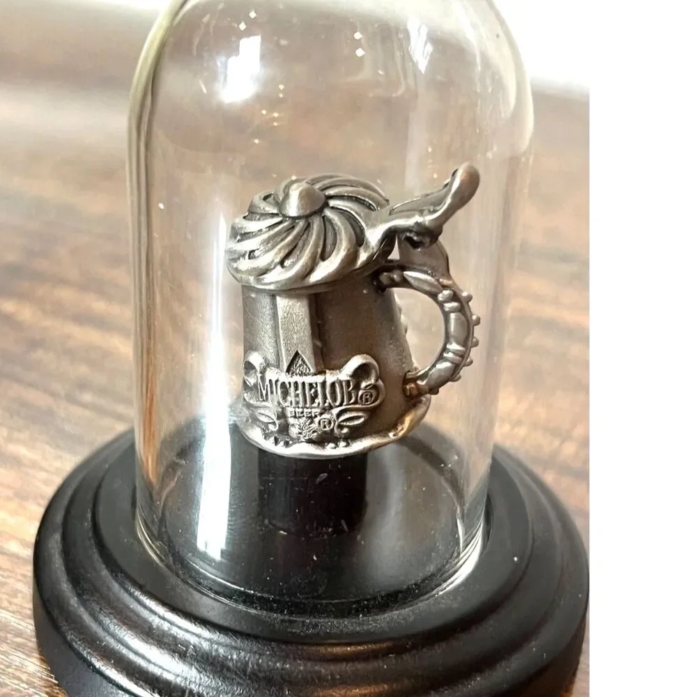 Nicholas Gish Pewter Thimble Michelob Beer Stein Opening Lid Display Dome Signed